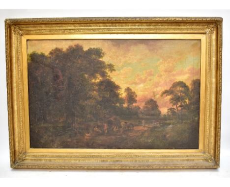 FRANZ HOEPTNER; a large oil on canvas, rural landscape with travellers’ camp by roadside, signed lower right, 91 x 141cm, in 