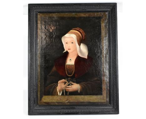 UNATTRIBUTED; oil on canvas, portrait of a woman wearing a bonnet and pearl jewellery, unsigned, 76 x 59cm, framed.Additional