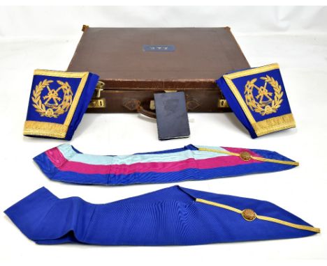 A collection of Masonic regalia including three hallmarked silver jewels inscribed 'Supreme Grand Chapter', 'Assistant' and '