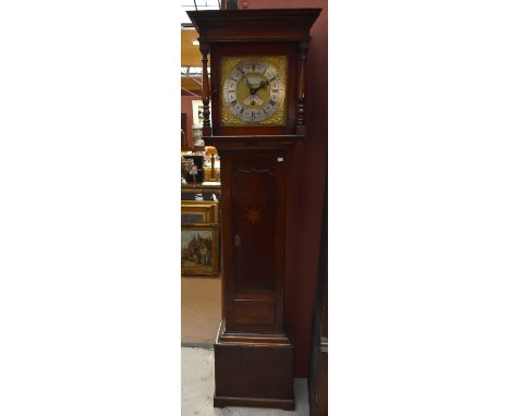 An 18th century thirty hour oak longcase clock, the brass face with silvered circular dial set with Roman and Arabic numerals