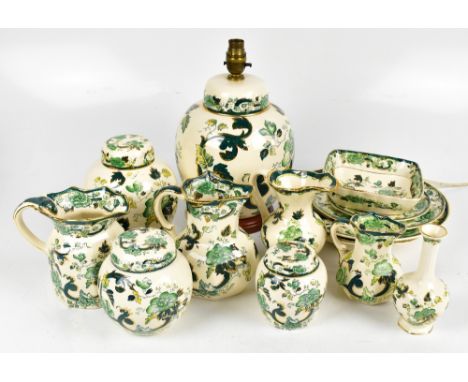 MASONS IRONSTONE; fifteen Chartreuse pattern tableware items including a lamp base, height 28.5cm excluding fitting.Additiona