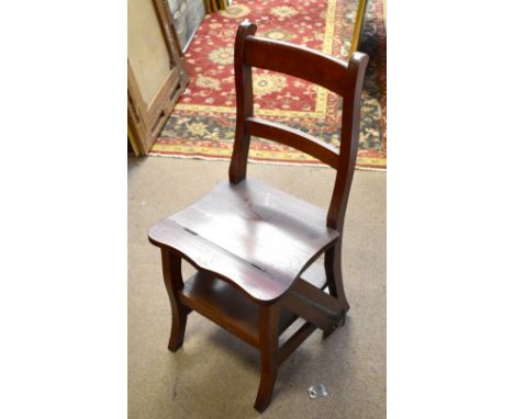 A reproduction mahogany folding library step chair.&nbsp;Additional InformationScratches/indentations and marks throughout.