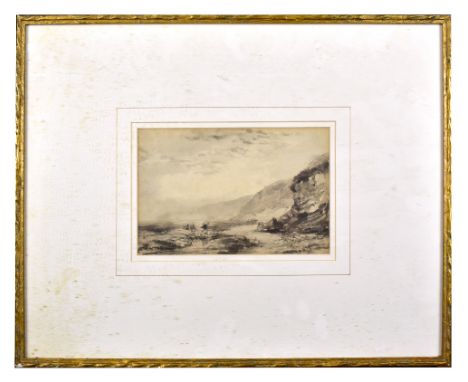 HENRY BARLOW CARTER (1804-1868); sepia wash, Northeastern coastal scene with fishermen to foreground, signed lower right, R. 