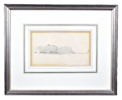 FRANK HENRY MASON RI RBA (1876-1965); a small pencil sketch of Whitby featuring Whitby Abbey, unsigned, with paper label to r