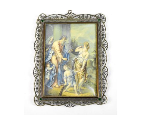 An Edwardian miniature watercolour depicting figures in landscape setting, indistinctly signed lower left (possibly 'Kirchner