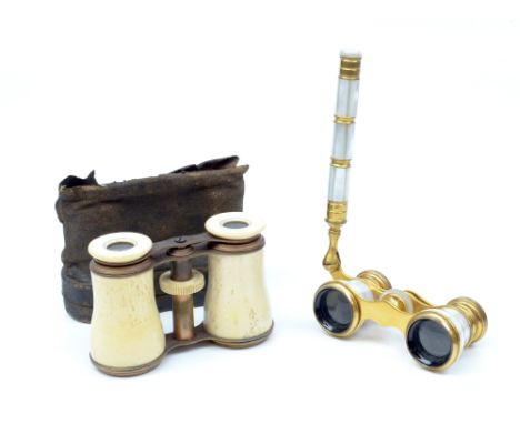 Two late 19th/early 20th century pairs of opera glasses, the mother of pearl&nbsp;pair by Iris of Paris with stamped marks to