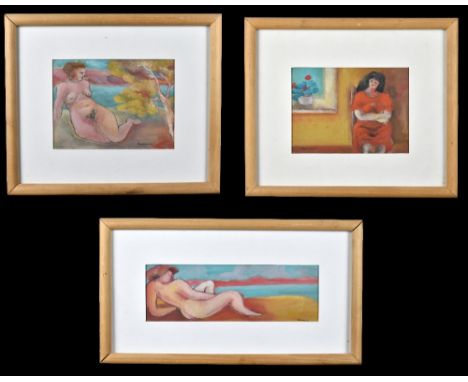 MARCUCCI; three mixed media studies, two nude female portraits and study of a seated female, all signed, the largest is 9 x 2