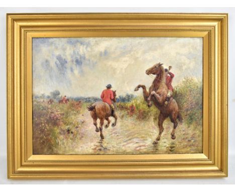 HENRY MEASHAM R.C.A. (1844-1922); oil on canvas, hunting scene, signed and bearing Jays Fine Art Dealers of Southport label v