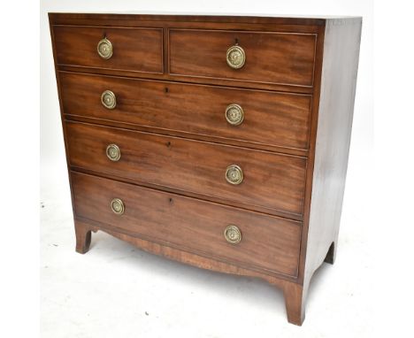 A Georgian mahogany straight front chest of two short over three long drawers, raised on bracket feet, height 102cm, width 10