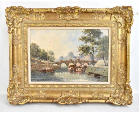 GUSTAVE MASCART (1842-1899); oil on canvas, 'La Seine a Paris' signed, inscribed on label verso and with stamp to stretcher v