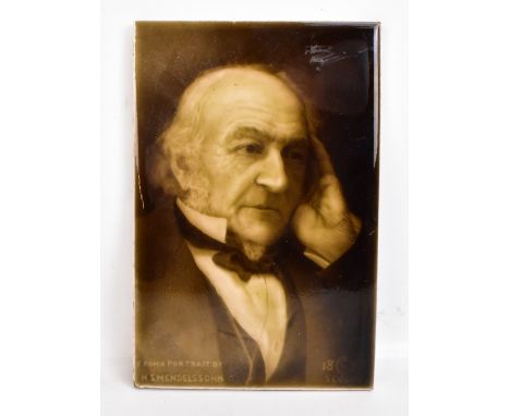SHERWIN &amp; COTTON; a ceramic tile depicting William Gladstone from a portrait by HS Mendelssohn, impressed marks verso, 22