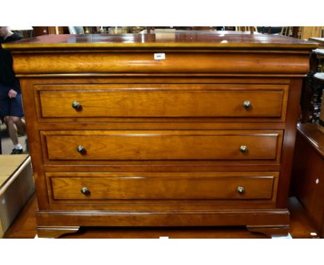 A reproduction mahogany veneered chest with two secret drawers above six long drawers on bracket feet, height 82cm, length 14