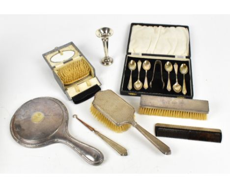 GOLDSMITHS &amp; SILVERSMITHS &amp; CO LTD; a George V hallmarked silver mounted hairbrush with engine turned decoration, Lon