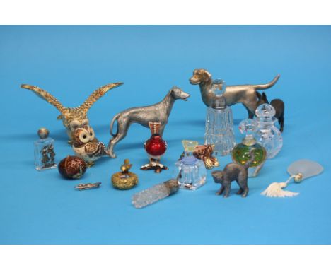 A quantity of modern enamel decorated birds, scent bottle and animals