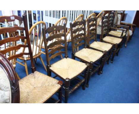 Set of six oak ladder back chairs