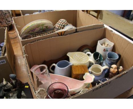 2 Boxes assorted including barometer, Maling etc.