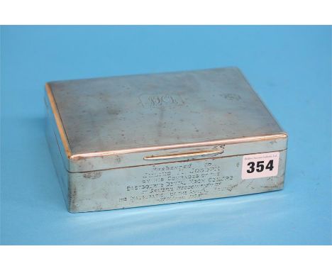 A silver engine turned to division cedar wood lined cigarette box; London 1928