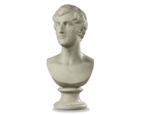 Joseph Edgar Boehm: A carved marble bust of Lieut Col Hon Augustus Frederick Ellissigned AVC Fred.Ellis  Etat24 J.E.Boehm 187