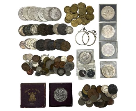 Great British and World coins, including two William IIII 1834 halfcrowns, King George VI 1951 crown, various commemorative c