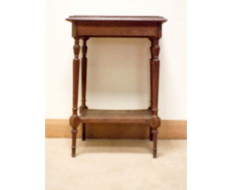 A two tier French walnut plant or lamp table with rouge marble top and under tier 19" wide 
