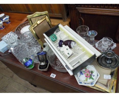 Assorted glassware, phone frames, candle stick etc 