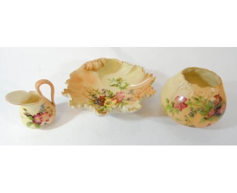 Three pieces of Royal Worcester blush ivory porcelain defects to all three 