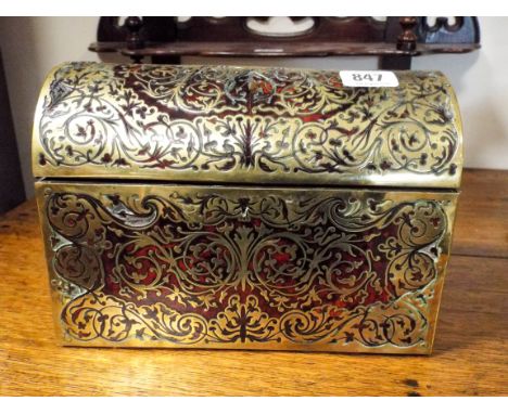 A boulle brass mounted dome topped tea caddy no interior 