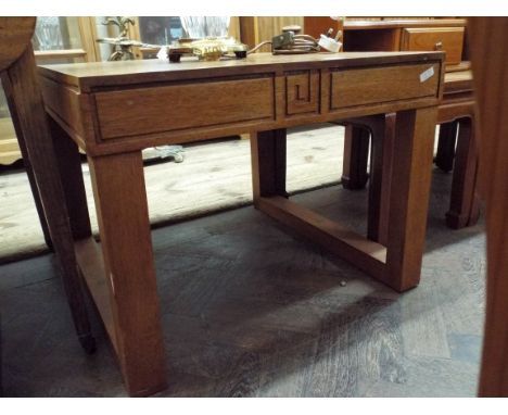 A square teak effect coffee table and a pair of hardwood lamp tables 