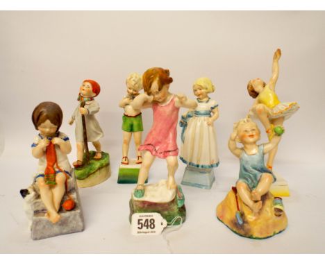 A complete set of Royal Worcester nursery rhymes of children of the days of the week 'Mondays child is fair of face etc, seve