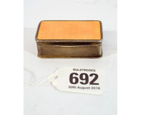 A silver and enamelled snuff box with engine turned design with silver import marks and marked 925, overall weight 1oz   No s