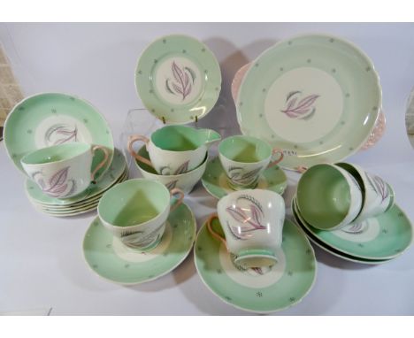 A Shelley Rhythm pattern tea service   No obvious sign of damage or restoration 
