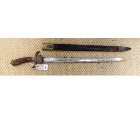 A good early 19th century German hunting cutlass by G G Kratz of Solingen, straight single edge blade 21" in length, etched b