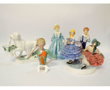 Four pieces of decorative china to include Royal Worcester 'Grandmothers dress' and a group entitled 'Johnny's rendezvous' by