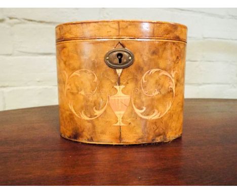 Victorian walnut brass bound writing box and an oval inlaid tea caddy (the caddy is locked with no key)