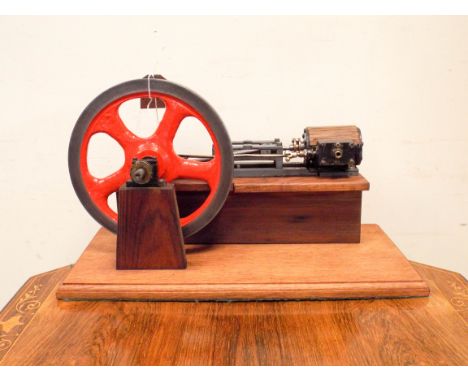 A live steam stationary steam engine on oak base approx 16" x 7"