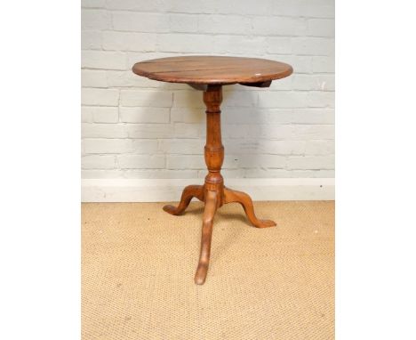 A Victorian circular pine snap top occasional table on pillar and tripod base 21" diameter 