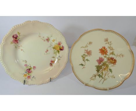 Two Royal Worcester blush ivory cabinet plated painted with flowers 