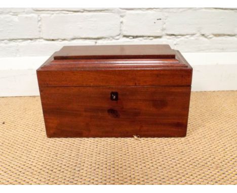 Victorian mahogany three division tea caddy fitted with two hinged interior boxes 12" x 6" x 7" high 