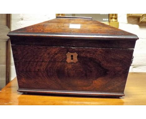 A large early Victorian rosewood sarcophagus shaped two division tea caddy 15" wide 