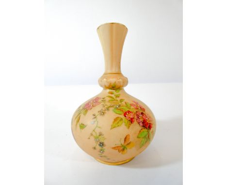 Royal Worcester blush ivory narrow necked vase hand painted with flowers numbered on base G799 13 cms tall       No sign of m