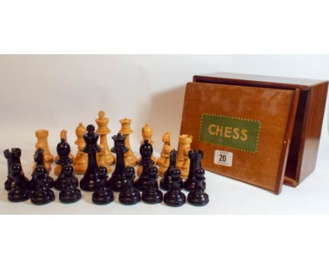 A vintage wooden Staunton pattern chess set in mahogany chess box
