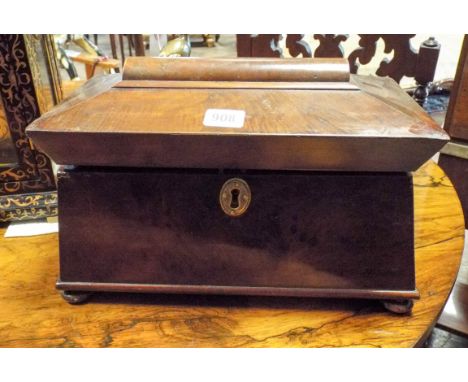 Victorian mahogany sarcophagus shaped tea caddy 13" wide  