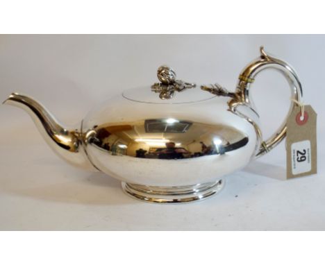 A Victorian silver plated teapot by Elkington and company with rosebud finial   Good condition with a few light scratches and