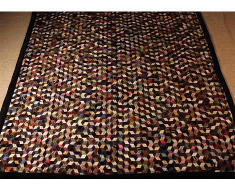 Three Patchwork Quilts and three Scatter Cushions: The largest quilt hand stitched with small diamond patches of mainly velve