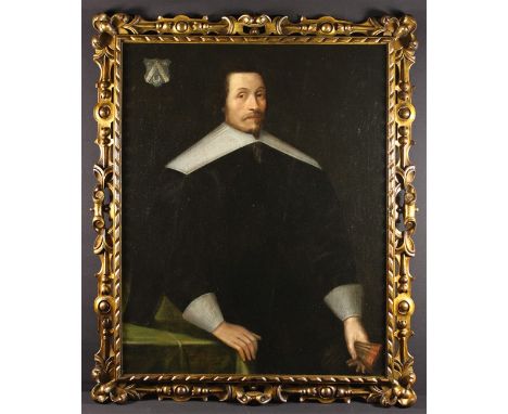 French School. A 17th Century Oil on Canvas; Three-quarter length portrait of an aristocratic gentleman aged 38 wearing a bla