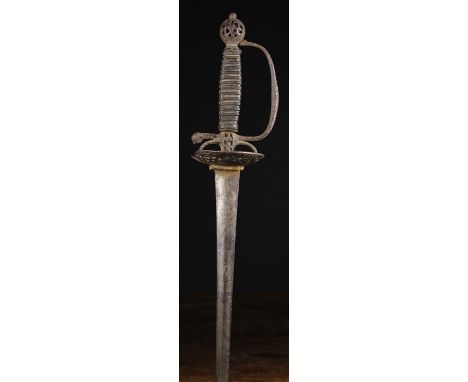 A Late 17th/Early 18th Century German Smallsword. The three edged blade embellished with engraving. The pierced twin shell gu