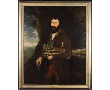 Thomas Barker of Bath (1769-1847). An Oil on Canvas; 'The Stick Gatherer' portrait of a bearded woodman stood in a stormy lan