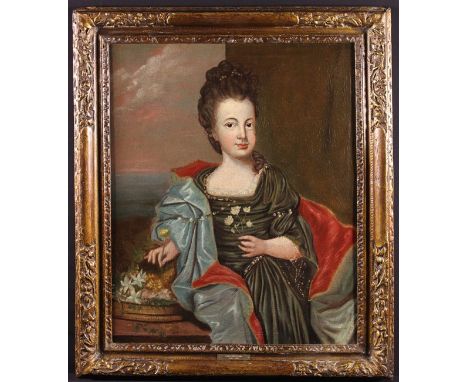 Scottish School. A Late 17th/Early 18th Century Oil on Canvas laid onto board: Portrait of Louisa Mary Stuart (1692-1712) dre