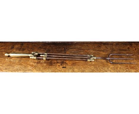 A Fine Late 18th/Early 19th Century Toasting Fork with length adjustable brass mounted slide and octagonal handle with acorn 