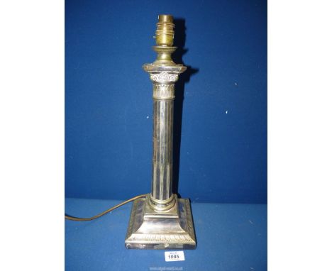 A silver plated Corinthian column table Lamp, 17'' high.
